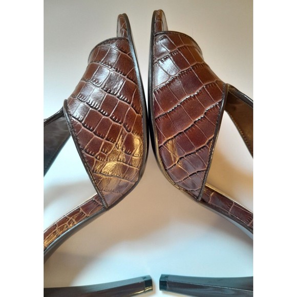 BCBG Girls Size 8.5 Azria Croc-Embossed Brown Leather Slingback Heels - Picture 7 of 13